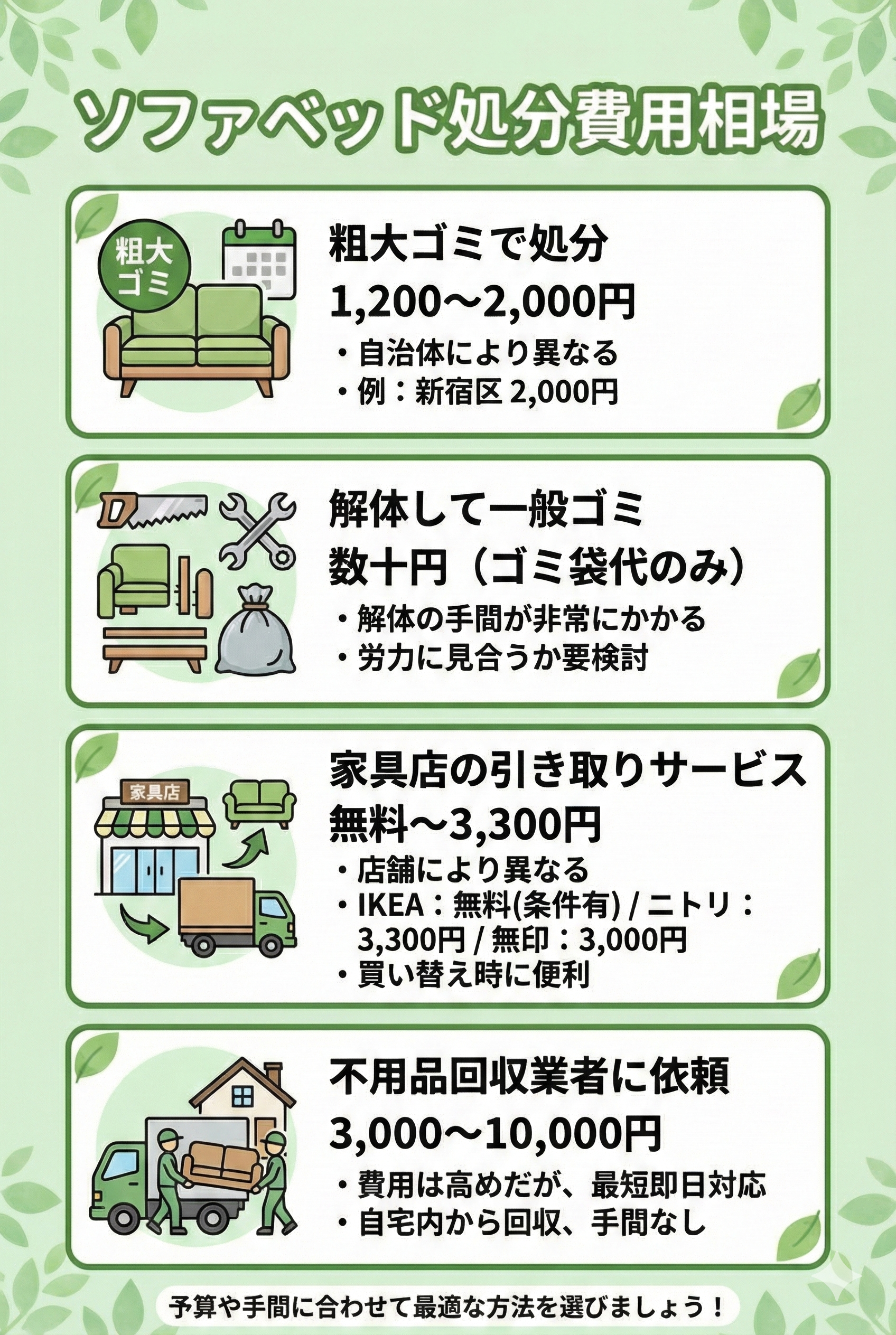 ソファベッドを処分するときの費用相場