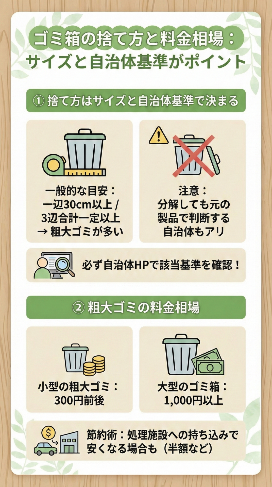 ゴミ箱の捨て方はサイズと自治体基準で決まる