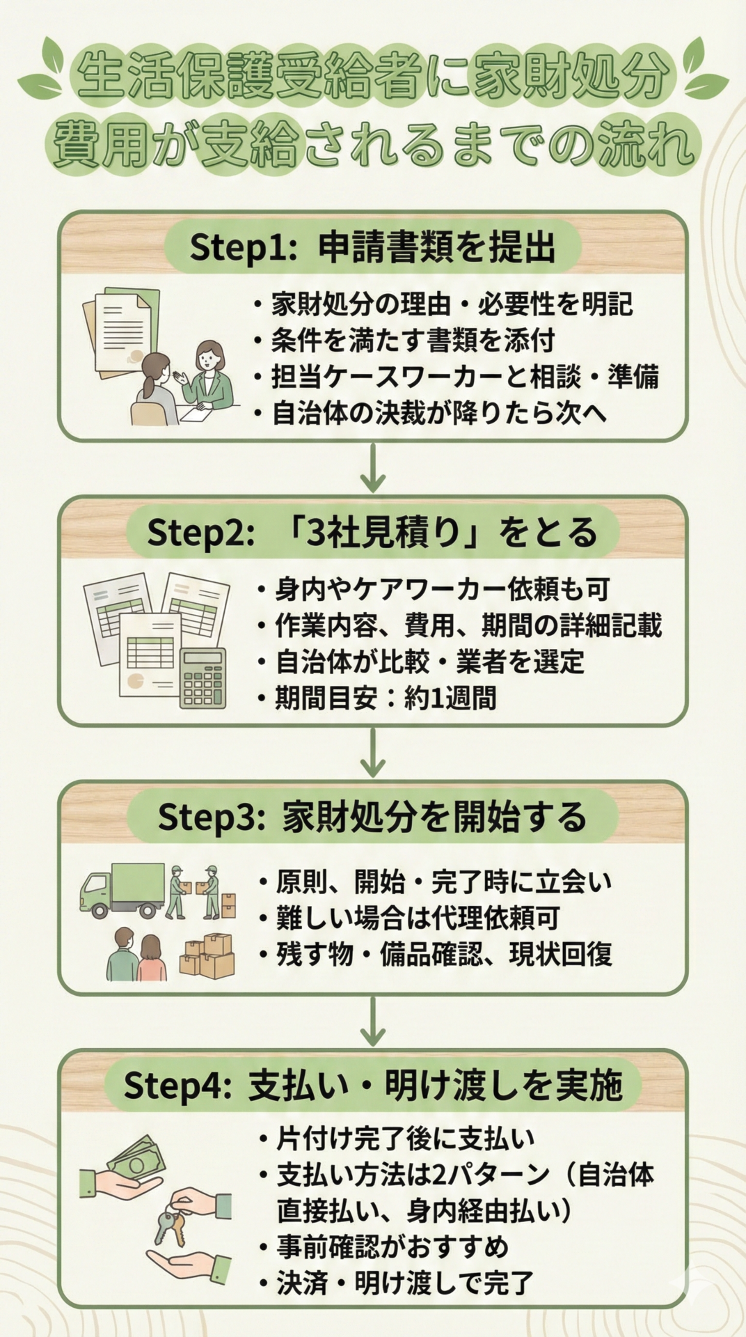 生活保護受給者に家財処分費用が支給されるまでの流れ
