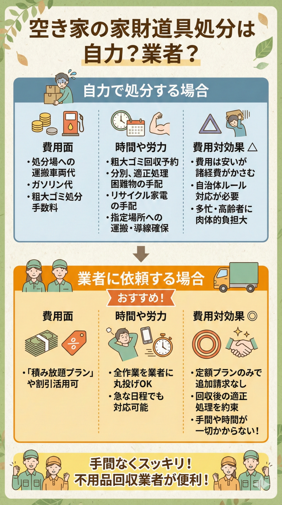 空き家の家財道具処分は自力?業者?