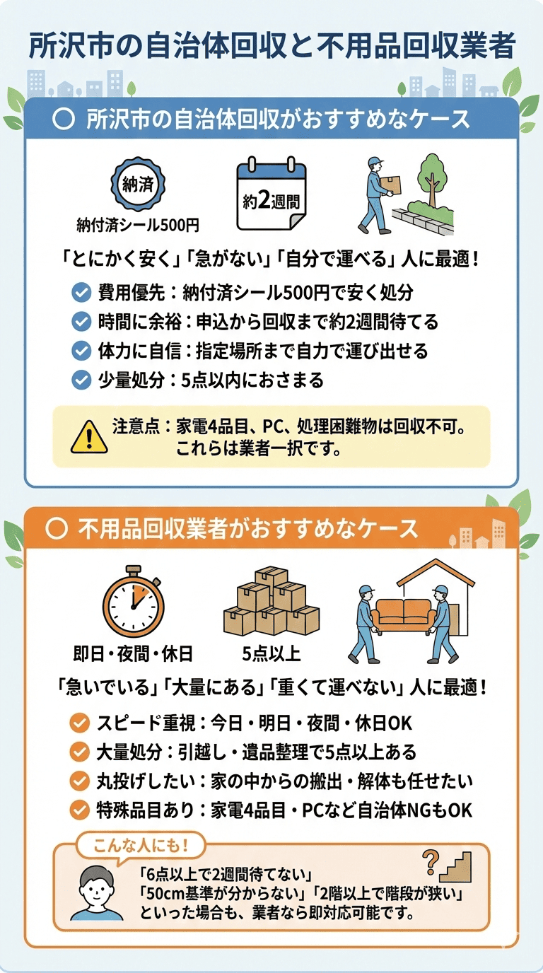 所沢市の自治体回収と不用品回収業者